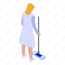 business, cartoon, cleaning, isometric, logo, services, woman