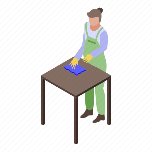 Business, cartoon, cleaning, family, isometric, table, woman icon - Download on Iconfinder