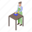 business, cartoon, cleaning, family, isometric, table, woman 