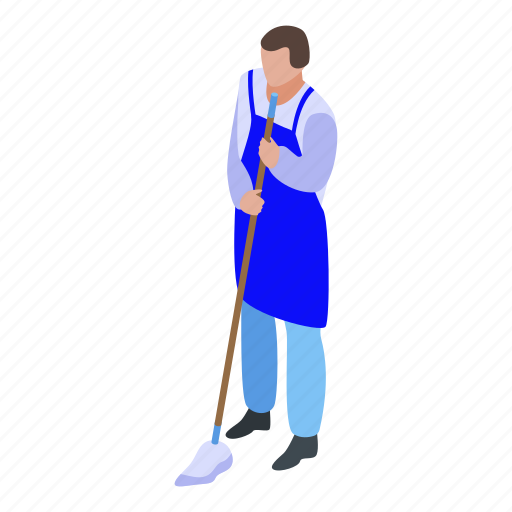 Business, cartoon, floor, isometric, man, mop, wash icon - Download on Iconfinder