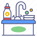 basin, sink, washbasin, kitchen, washstand, dishes, restaurant