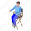business, cartoon, chair, director, isometric, person, retro 