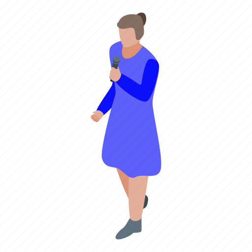 Business, cartoon, girl, isometric, microphone, speaking, woman icon - Download on Iconfinder