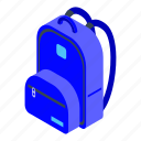 backpack, blue, cartoon, computer, fashion, isometric, school