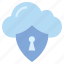 cloud, lock, protection, security, server, shield, storage 