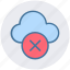 cloud, cloud computing, cloud sign, error, rejected, sign icon 