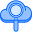 cloud, magnifier, repository, search, storage, technology 