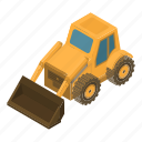 backhoe, bulldozer, cartoon, excavator, isometric, loader, wheel