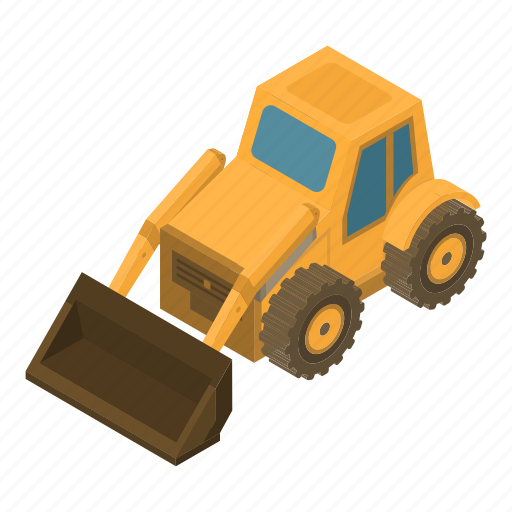 Backhoe, bulldozer, cartoon, excavator, isometric, loader, wheel icon - Download on Iconfinder