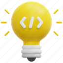 idea, bulb, code, coding, program, programming, development, 3d