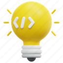 idea, bulb, code, coding, program, development, programming, 3d