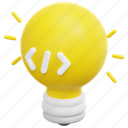 idea, bulb, code, coding, programming, program, development, 3d