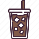 iced, coffee, cafe, cold, drink, mug, straw, ice, cubes