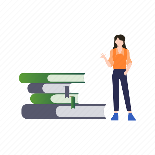 Girl, standing, books, study, knowledge icon - Download on Iconfinder