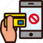 buying, credit card, forbidden, hand, mobile, online, rejected 