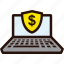 dollar, laptop, online, payment, secure 