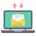 envelope, inbox, laptop, mail, receive, send, message