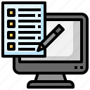 checklist, computer, monitor, report, pencil