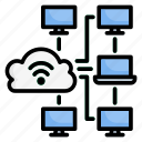 cloud, computing, computer, connection, laptop, network