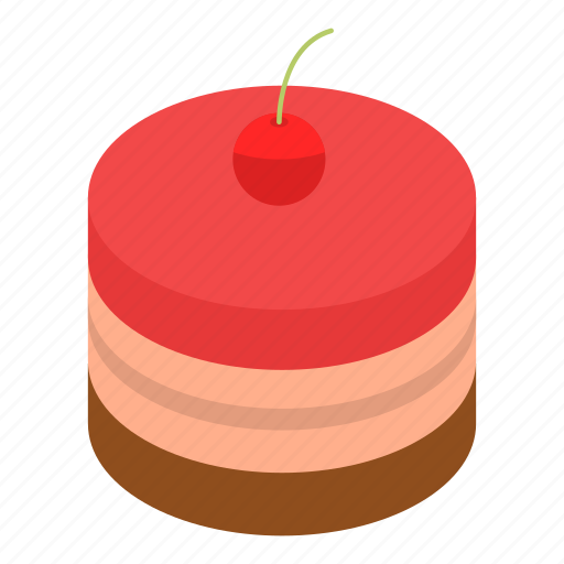 Cake, cartoon, cherry, chocolate, food, isometric, party icon - Download on Iconfinder