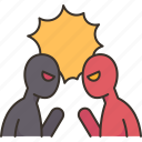 confrontation, rival, fight, dispute, argue