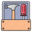 drawer, equipment, hammer, screwdriver, toolsbox 