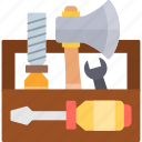 toolbox, box, construction, equipment, hammer, repair, tool