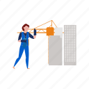 100female, worker, standing, construction, site