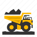 dumping, haul truck, load, mining, transport, truck, transportation 
