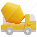 concrete, truck, construction, cement, mixer, vehicle, transport, 3d 