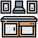 appliance, cabinet, countertop, furniture, stove