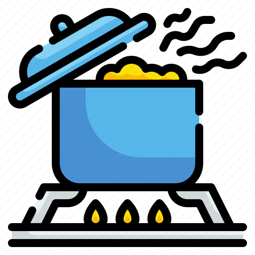 Boil, cooking, food, kitchenware, pot, steam, stove icon - Download on Iconfinder