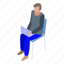business, cartoon, computer, isometric, laptop, man, sitting