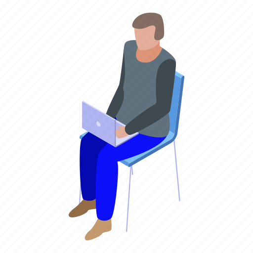 Business, cartoon, computer, isometric, laptop, man, sitting icon - Download on Iconfinder
