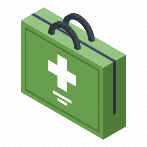 Aid, cartoon, first, green, isometric, kit, medical icon - Download on Iconfinder