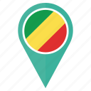 flag, country, location, nation, navigation, pin, the republic of the congo