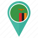 flag, zambia, location, map, navigation, pin, country