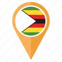 flag, zimbabwe, pin, country, direction, location, navigation