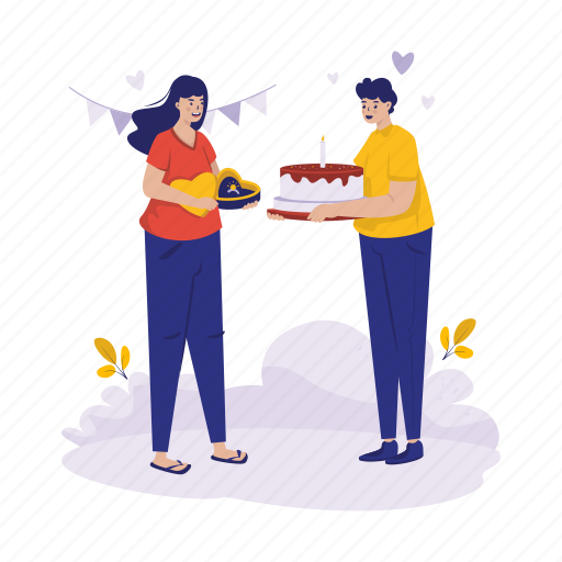 Cake, anniversary, couple, celebration, birthday, love, gift illustration - Download on Iconfinder