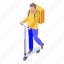 business, cartoon, child, courier, isometric, kick, scooter 