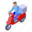 business, cartoon, courier, isometric, ride, scooter, woman 