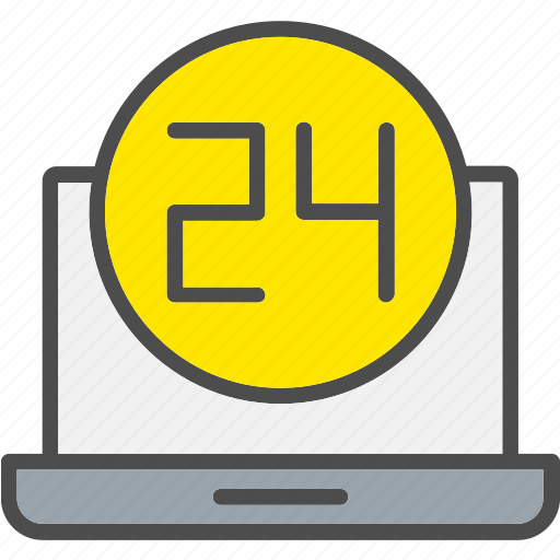 Hours, support, laptop, live, 24h icon - Download on Iconfinder