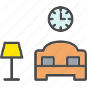 wall, clock, lamp, stand, apartments, bed, hotel, private, room, silence