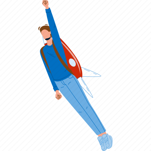 Man, flying, jetpack, businessman, fly, air illustration - Download on Iconfinder