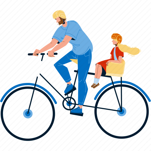 Man, riding, bicycle, daughter, girl, father, transport illustration - Download on Iconfinder