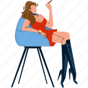 woman, sitting, chair, smoking, cigarette 