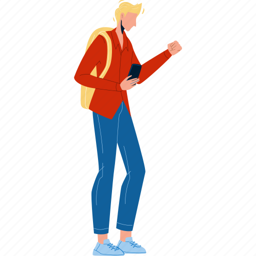 Boy, student, walking, phone, device illustration - Download on Iconfinder