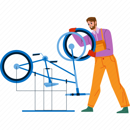 Man, repair, bicycle, garage, fix, service illustration - Download on Iconfinder