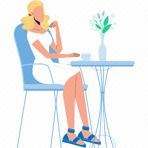 Woman, resting, cafe, drinking, coffee, drink illustration - Download on Iconfinder