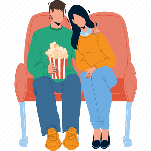 Boy, girl, couple, watching, movie, cinema illustration - Download on Iconfinder